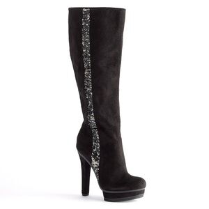Jennifer Lopez Tall Black Platform Boots With Glitter Strip Women Size 7.5
